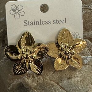 Gold Floral Stainless Steel Earrings